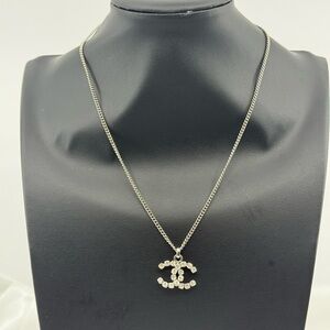 Chanel Silver Crystal CC Pendant Necklace